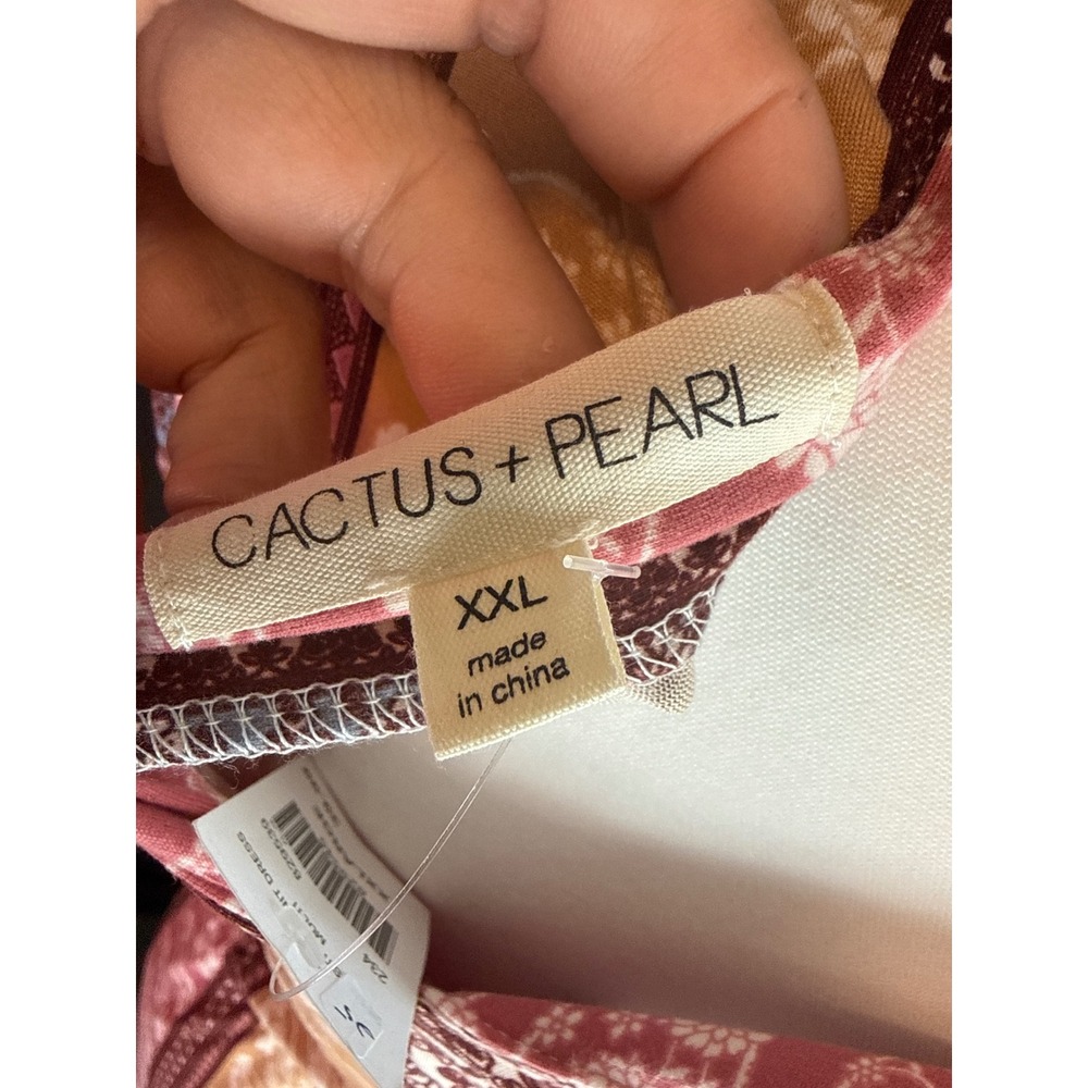Cactus + Pearl Womens XXL Boho Floral Stripe V-Neck Drawstring Maxi Dress NWT - Picture 5 of 7